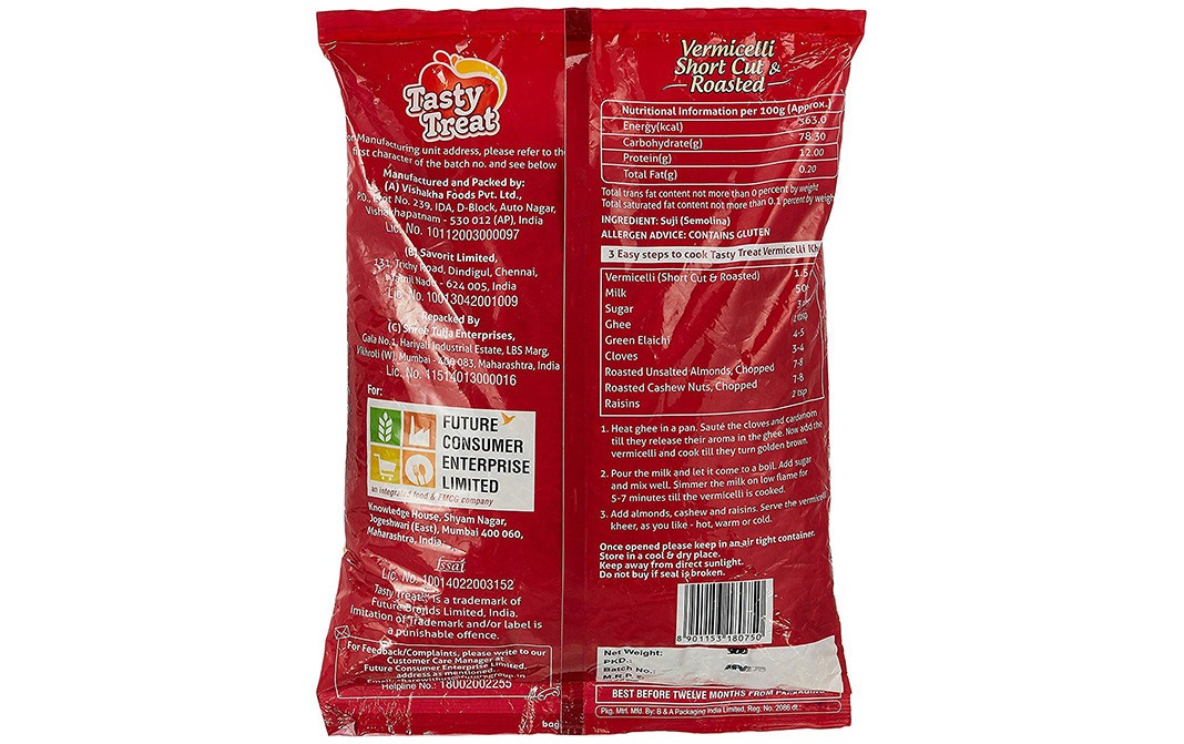 Tasty Treat Vermicelli Short Cut & Roasted   Pack  900 grams